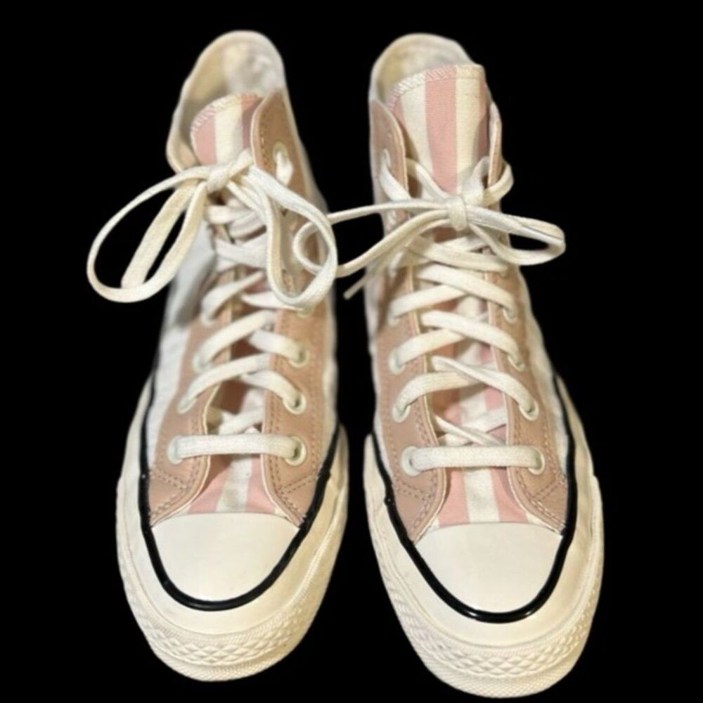 Chuck 70 Striped Terry Cloth High Top in Egret/Pink Clay/Black